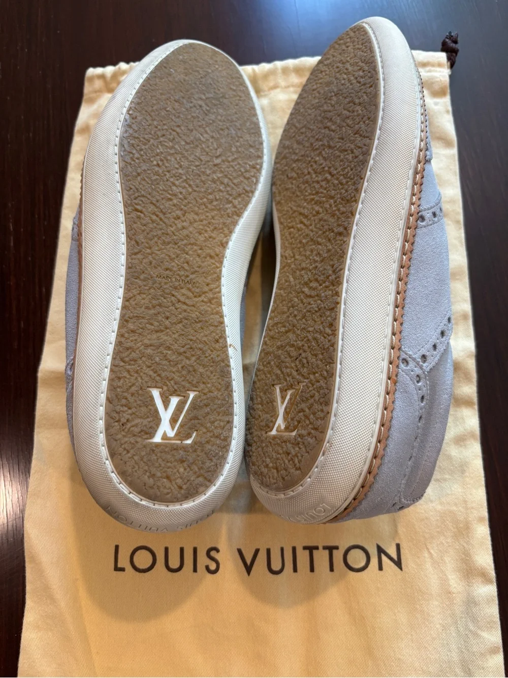 Louis Vuitton Light Gray Suede Wingtip Derby Shoes